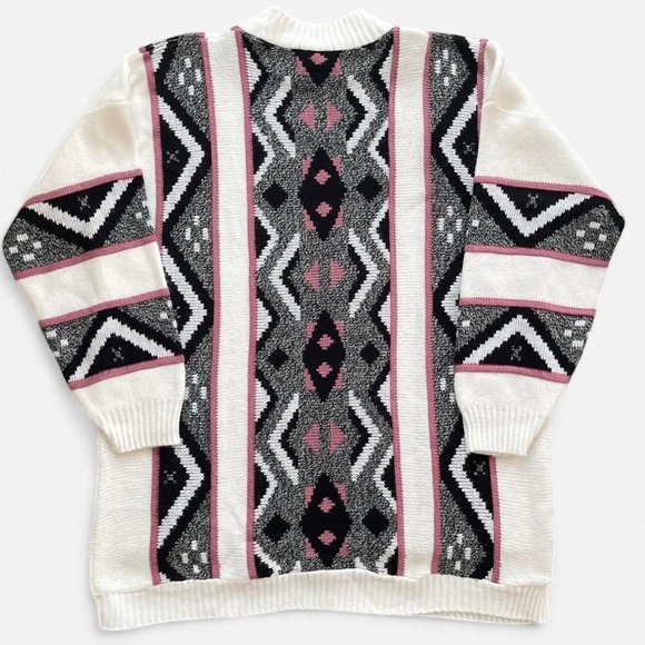 Vintage Private Eyes Adele Knit Chunky Mock Neck Long Sweater Aztec Geometric - Picture 6 of 7